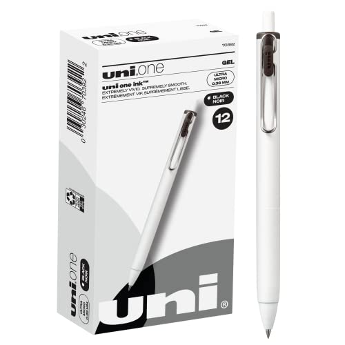Uniball Gel Pen 12 Pack, 0.38mm Ultra Micro Black Ink, Smooth Writing Office Supplies