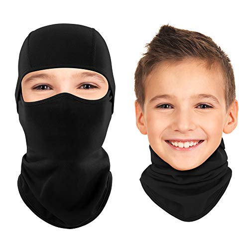 Ameceres 2Pcs Kids Balaclava Ski Mask Cold Weather Windproof Tactical Face Mask Winter for Skiing Snowboarding Cycling (2 Pcs Black)