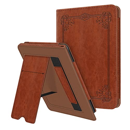 Fintie Stand Case for 6' All-New Kindle (2022 Release) - PU Leather Cover with Card Slot & Hand Strap for Kindle 2022 11th Generation Model No. C2V2L3 (NOT fit Paperwhite or Oasis), Vintage Brown