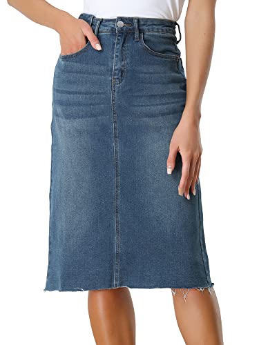 Allegra K Women's Casual Jean Skirt High Waist Back Slit Stretch Denim Skirts Medium Blue