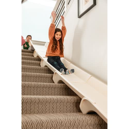 Stairslide Original Stair Mounted Kids Indoor Home Staircase Slide Playset with Self Anchoring Non Slip Grips for 9 to 12 Stairs, Cream