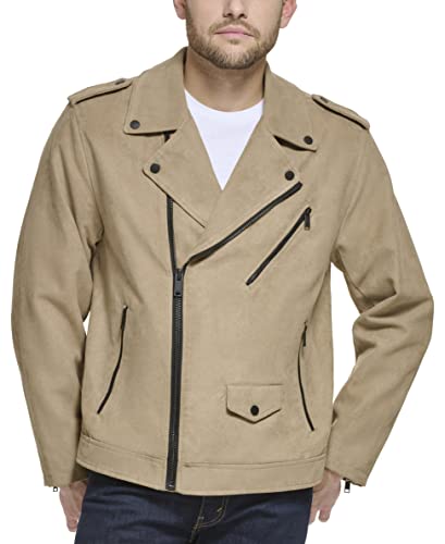 DKNY Men's Modern Motorcycle Jacket, Khaki