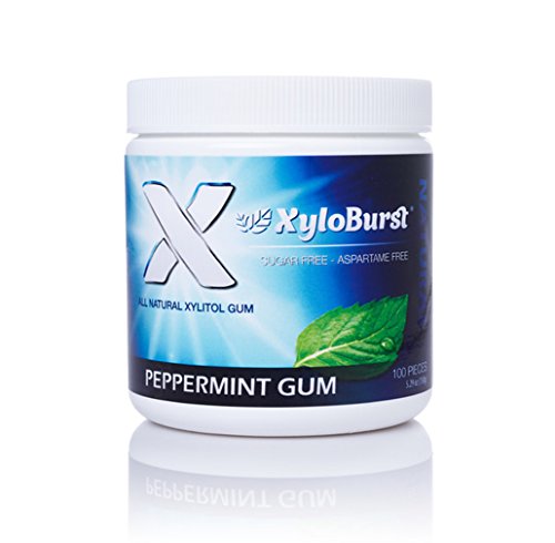 XyloBurst 100% Xylitol, Natural Chewing Gum 100 Count Jar Non GMO, Vegan, Aspartame Free, Sugar Free (Peppermint, 1 Jar)