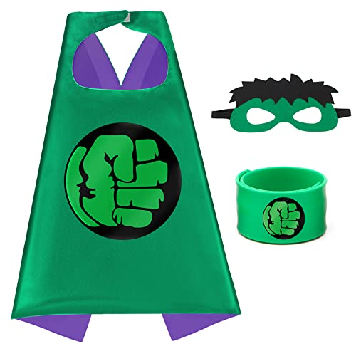 Mizzuco Superhero Capes for Kids Superhero Cloak with Mask and Waistband Halloween Costumes and Party Dress up Gift for Boys and Girls (Green)
