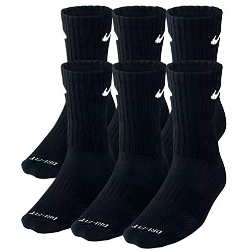 NIKE Plus Cushion Socks (6-Pair) (L (Men's 8-12 / Women's 10-13), Crew Black)