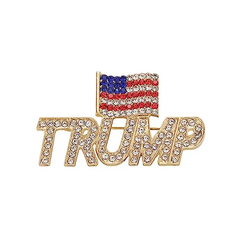 Crystal Trump Brooch with The USA Flag Word Brooch Pin Souvenir for United States of 2024 Presidential Election