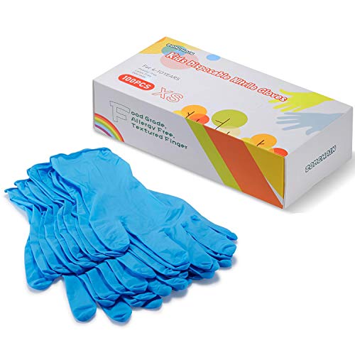 Nitrile Kids Gloves Disposable for 4-10 Years - Latex and Powder Free - for Kids Festival Preparation, Crafting, Painting, Gardening- Blue