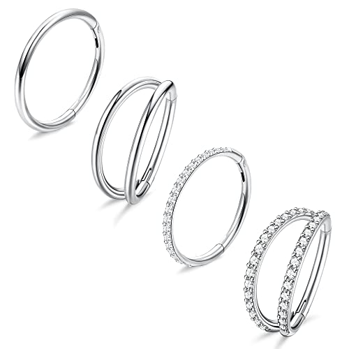 Dochais Surgical Steel Nose Rings and Earrings - 8mm and 10mm Hoops and Hinged Clicker Rings for Septum, Conch, Lip and Cartilage Piercings