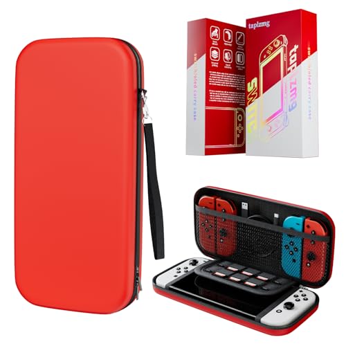 taplzmg Nintendo Switch Carrying Case, Portable Travel Pouch Bag OLED, 10 Games Card Slots, Protective Cover Hard Shell Storage for Console, Joy-Con, Accessories, Girls, Boys, kids Red