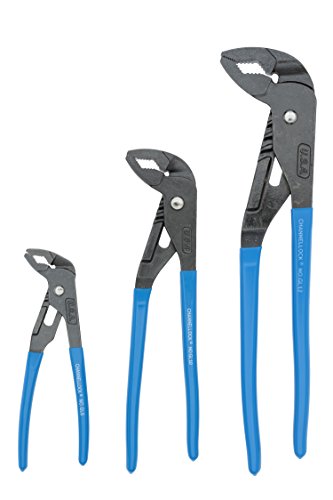 CHANNELLOCK GLS-3 3-Piece GRIPLOCK Tongue & Groove Pliers Set, 6.5', 9.5', 12.5' Water Pump Pliers, Patented PERMALOCK Fastener, Forged High Carbon Steel, Made In the USA