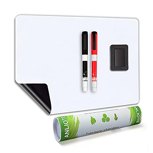 ANLIOTE Magnetic Dry Erase Board Fridge White Board Sheet 20x13', Flexible Refrigerator Whiteboard Notepad for Home Kitchen, 2 Markers and Eraser
