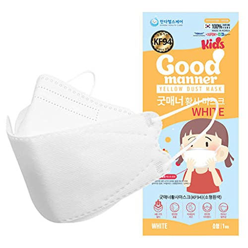 KF94 Kids Disposable Face Mask, White 30 Pack, Breathable Mask with Soft Ear Band for 4Y-12Y Boys and Girls - Good Manner