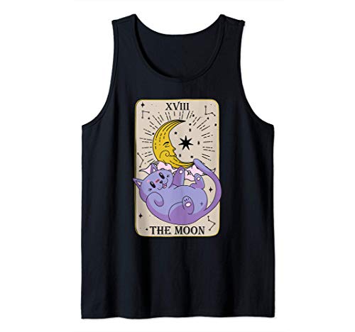 Tarot Card The Moon XVIII Kawaii Goth Pastel Cat Mystical Tank Top