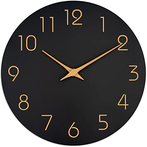Mosewa Wall Clock 8 Inch Black Wall Clocks Battery Operated Silent Non-Ticking - Simple Minimalist Rose Gold Numbers Clock Decorative for Bedroom,Living Room, Kitchen,Home,Office