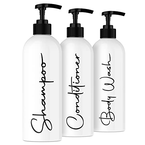 Alora 16oz Refillable Shampoo and Conditioner Dispenser Bottles - Set of 3 - Pump Bottle Dispenser for Shampoo, Conditioner, Body Wash - Empty Plastic Refillable Containers for Shower, Matte White