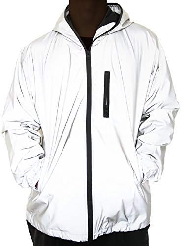 fangfei Reflective Coat Hooded Windbreaker Fashion Runing Pocket Jacket (XL) Gray