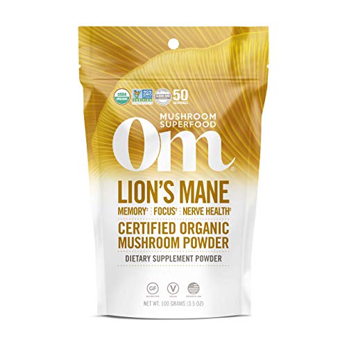 Om Mushroom Superfood Lion's Mane Organic Mushroom Powder, 3.5 Ounce, 50 Servings, Fruit Body and Mycelium Nootropic for Memory Support, Focus, Clarity, Nerve Health, Creativity and Mood…