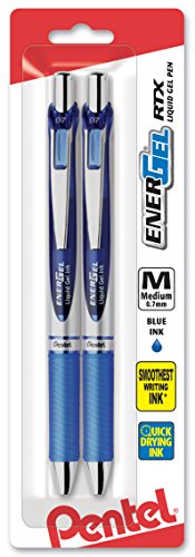 Pentel EnerGel Deluxe RTX Retractable Liquid Gel Pen, 0.7mm, Metal Tip, Blue Ink, 2 Pack (BL77BP2C)