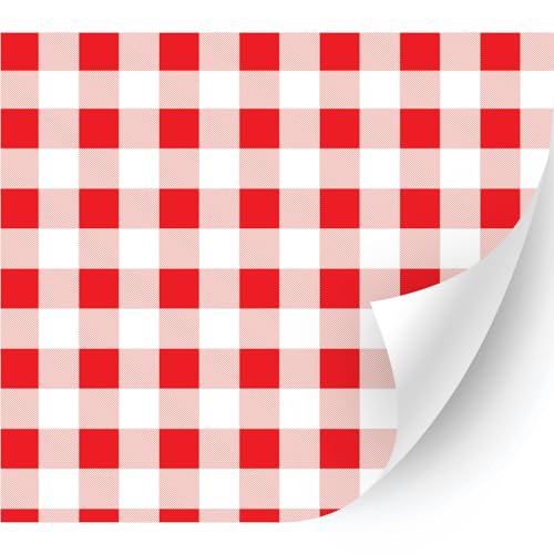 HTV4U Plaid & Checker Box Patterned Adhesive Vinyl (Buffalo Plaid Red and White, 11' x 12') - Glossy Car Sticker Decal, Glass, Window Decoration