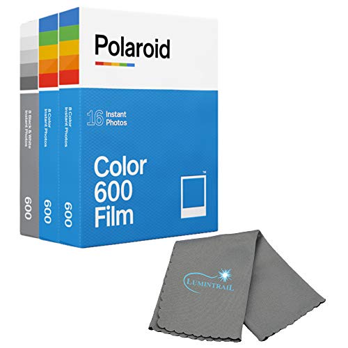 Polaroid Originals Instant Film Bundle 2 Packs Color Instant Film and 1 Pack Black and White Instant Film for 600 and i-Type Cameras Bundle Includes a Lumintrail Cleaning Cloth