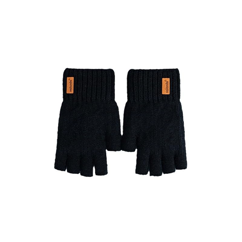 PumGo Winter fingerless gloves, warm for women and men, alpaca wool elastic knit, adult half-finger gloves (Dark grey)