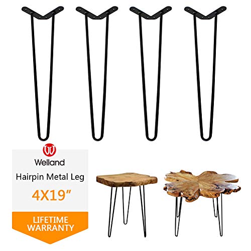 WELLAND 19' Satin Black Hairpin Metal Legs 1/2” Diameter Set of 4 with Free Screws Use to Home DIY Projects for Furniture