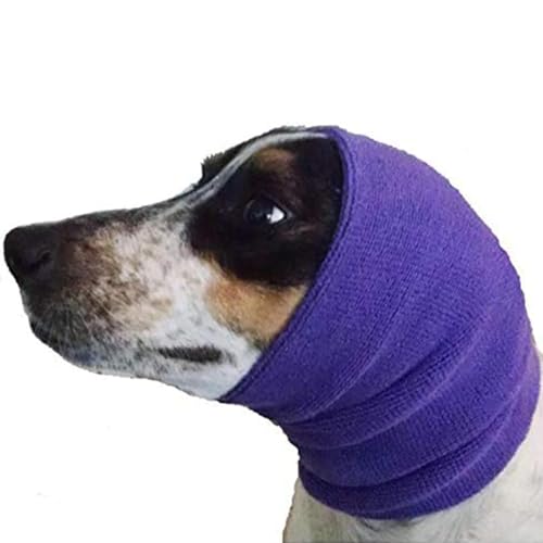Happy Hoodie The Original Calming Band for Dogs & Cats - for Anxiety Relief – Noise Canceling for Fireworks, Thunderstorms, Pet Grooming & Force Drying - Dog Calming Aid Since 2008 (Large, Purple)