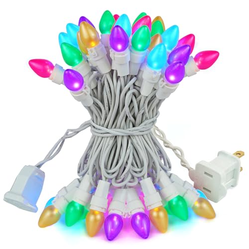 BOHON Easter Lights String 50 LED Multi Color Christmas Lights White Wire Pastel String Lights Plug in for Bedroom Indoor Patio Wreath Carnival Easter Decorations Outdoor (C3 Glass Bulbs)