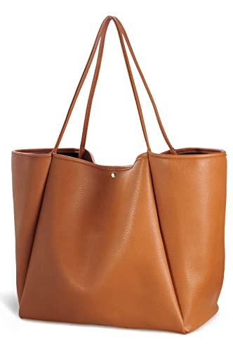HOXIS Oversize Vegan Leather Tote Women Weekender Bag Shopper Handbag Travel Purse (Brown)
