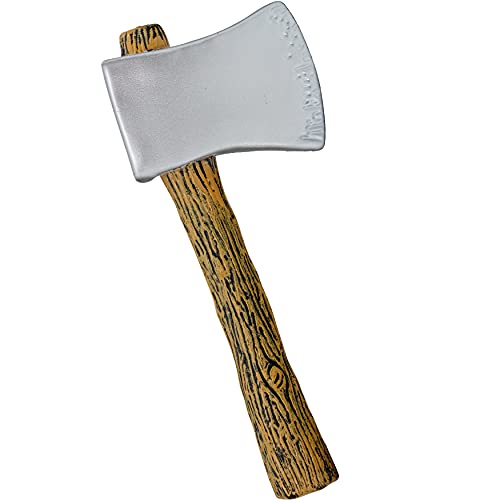 Skeleteen Realistic Hatchet Axe Toy - Wood Look Lumberjack Props Costume Accessories with Fake Tin Blade