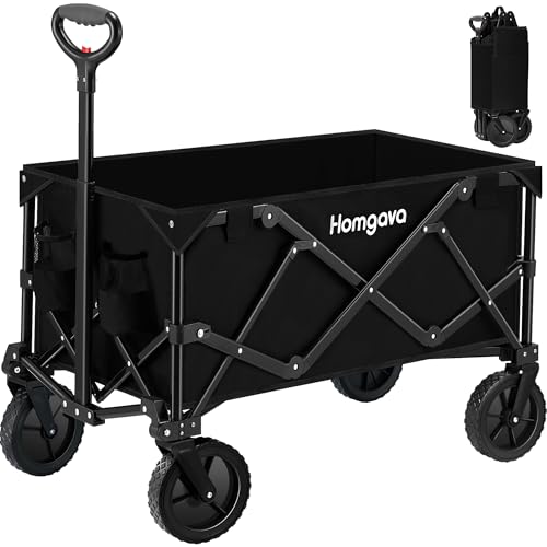 Collapsible Folding Wagon Cart,Heavy Duty Garden Cart with All Terrain Wheels,Portable Large Capacity Utility Wagon Cart for Camping Fishing Sports Shopping, Black