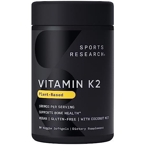 Sports Research Vitamin K2 as MK-7 100mcg with Coconut MCT Oil - 60 Veggie Softgels (2 Month Supply) Vegan Certified, Non-GMO Verified, Gluten & Soy Free - Citrus Aroma