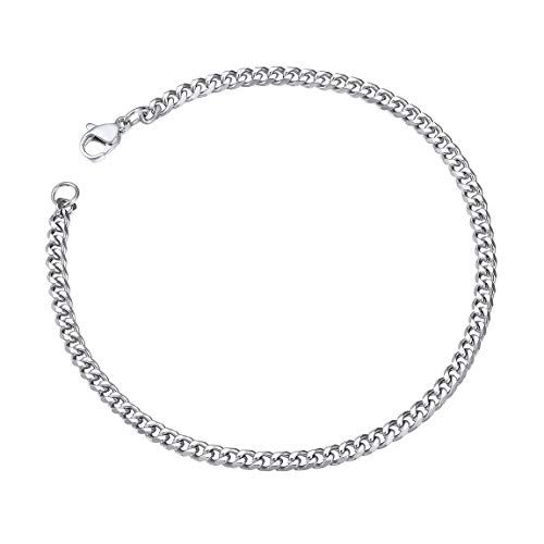 Mens Metal Cuban Chain Bracelet 3mm 21CM Stainless Steel Dad Gift for Friend