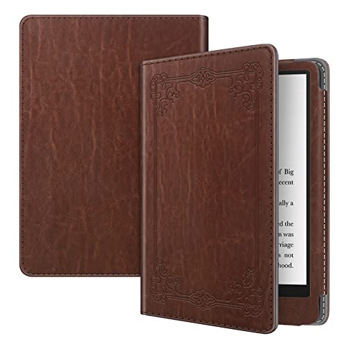Fintie Folio Case for 6.8' Kindle Paperwhite (11th Generation-2021) and Kindle Paperwhite Signature Edition - Book Style Vegan Leather Shockproof Cover with Auto Sleep/Wake, Vintage Brown