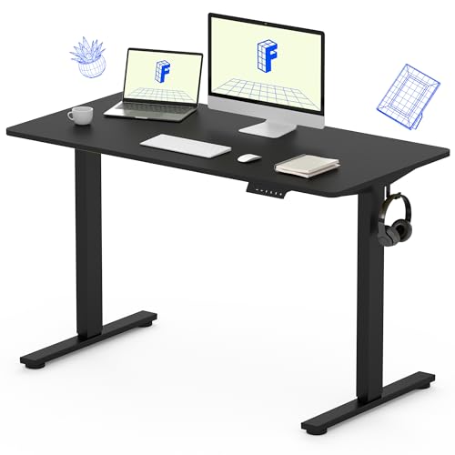 FLEXISPOT Standing Desk 48 x 30 Inches Height Adjustable Electric Sit Stand Home Office Desks Whole Piece Desk Board (Black Frame + Black top,2 Packages)