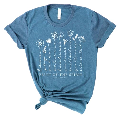 Love in Faith | Fruit of The Spirit Short Sleeve | Graphic Print Christian Shirts | Faith-Based Apparel | Heather Deep Teal | Unisex | 3X-Large