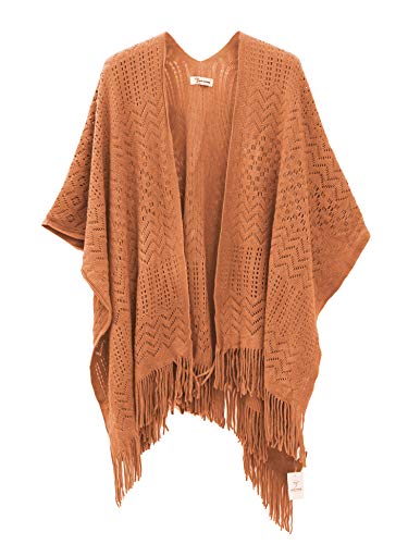 Knit Shawl Wrap for Women - Soul Young Ladies Fringe Knitted Poncho Cardigan Cape(One Size,Sandstone Stripe)