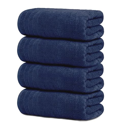 Tens Towels Large Bath Towels, 100% Cotton, 30 x 60 Inches Extra Large Bath Towels, Lighter Weight, Quicker to Dry, Super Absorbent, Perfect Bathroom Towels (Pack of 4, Navy)