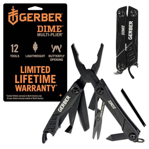 Gerber Gear Dime 12-in-1 Mini Multi-tool - Needle Nose Pliers, Pocket Knife, Keychain, Bottle Opener - Father's Day Gift - EDC Gear and Equipment - Black