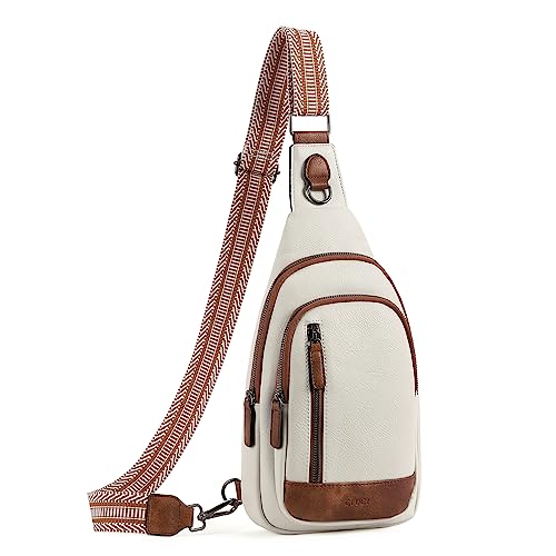 CLUCI Crossbody Bag for Women Cross Body Bag for Woman Sling Bag for Women Leather Trendy Large Sling Backpack Travel Crossbody Bag for Women Beige with Brown