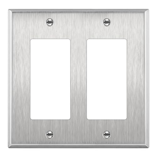 ENERLITES Decorator Switch or Receptacle Outlet Metal Wall Plate, Corrosion Resistant, Size 2-Gang 4.50' x 4.57', UL Listed, 7732, 430 Stainless Steel, Silver, 1 Count (Pack of 1)