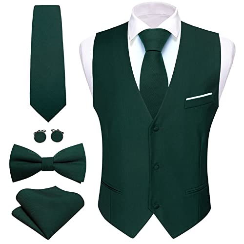 Barry.Wang Mens Emerald Green Suit Vest Formal/Leisure V-neck Waistcoat Tie Bowtie Set Party