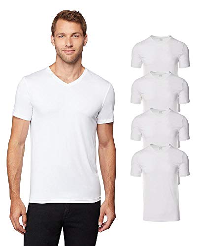 32° Degrees Mens 4 Pack Cool Quick Dry Active Basic Vneck T-Shirt, White, Medium