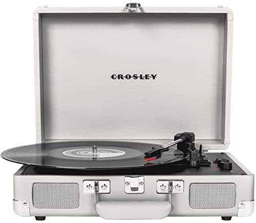 Crosley CR8005F-WS Cruiser Plus Vintage 3-Speed Bluetooth in/Out Suitcase Vinyl Record Player Turntable, White Sand