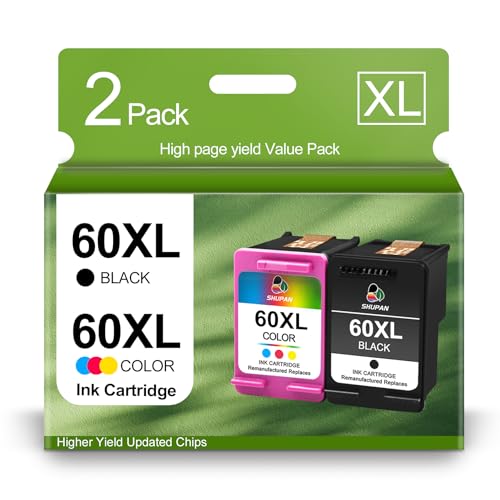 60XL Ink Cartridge Combo Pack Replacement for HP 60 60 XL Color and Black Works with PhotoSmart D110 C4780 C4640 C4680 C4795, Deskjet F2430 F4280 F4480, Envy 110 120 Printer (1 Black, 1 Tri-Color)