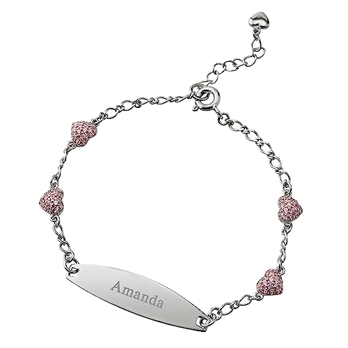 THINGS REMEMBERED Engraved Kids Sterling Silver Girls’ Pink Heart ID Bracelet (Free Customization)