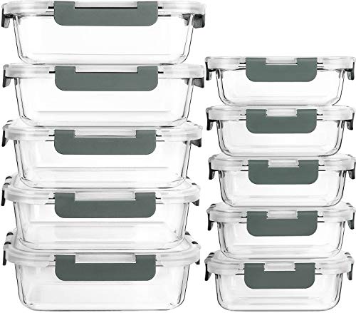 [10-Pack] Glass Meal Prep Containers with Lids-MCIRCO Food Storage Containers with Snap Locking Lids, Airtight Lunch Containers, Microwave, Oven, Freezer and Dishwasher