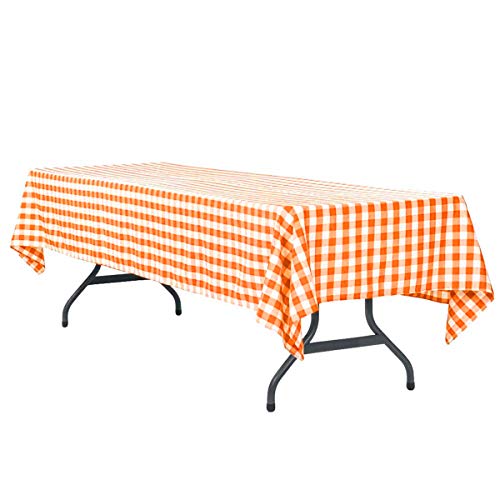 MYMENU Plastic Tablecloth Disposable Checkered Table Cover Extra Thick 54' x 108' Rectangle Table Cloth for Indoor or Outdoor Parties Birthdays Weddings Christmas Fiestas (Orange&White, 2 Pack)