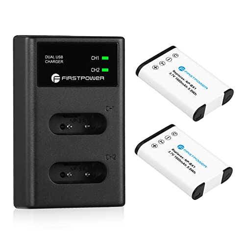FirstPower NP-BX1 Battery 2-Pack and Dual USB Charger for Sony ZV-1, ZV-1 II, Cyber-Shot DSC-RX100, DSC-RX100 II, RX100M II, DSC-RX100 III, DSC-RX100 IV, DSC-RX100 V, DSC-RX100 VII and Other Models