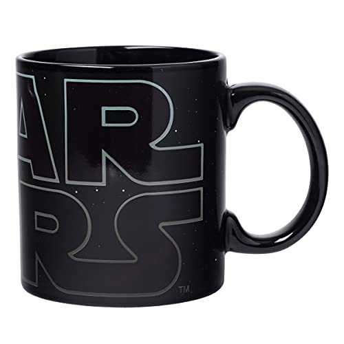 Silver Buffalo Star Wars Logo Heat Reveal Ceramic Coffee Mug Featuring Boba Fett, Yoda, Luke, C3PO, R2D2, Darth Vader, and Stormtrooper, 20-Ounces